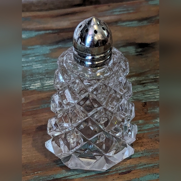 Antique Cut Crystal Salt & Pepper Shakers With Silver Lids - Picture 12 of 15
